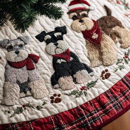 Holly Beard Pup Quilted Christmas Tree Skirt Unique Holiday Gift Merch for Family Homes