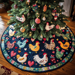Heartfelt Hens Christmas Quilted Tree Skirt Special Holiday Tree Skirt Gift for Newlyweds