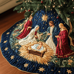 Holy Night Skirt Christmas Quilted Tree Skirt Cozy Holiday Tree Skirt to Brighten Your Home