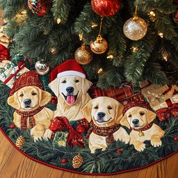 Golden Buddy Christmas Quilted Tree Skirt Holiday Merch That Completes Your Christmas Setup