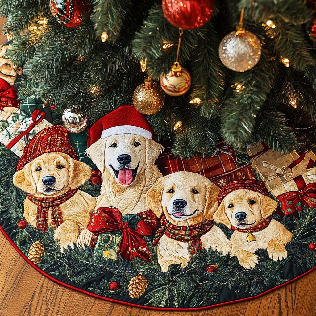 Golden Buddy Christmas Quilted Tree Skirt Holiday Merch That Completes Your Christmas Setup