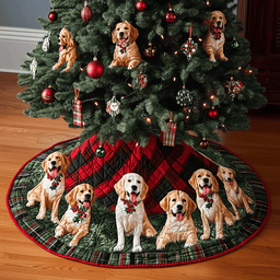Golden Retriever Xmas Quilted Christmas Tree Skirt Trending Christmas Tree Skirt Merch 2025