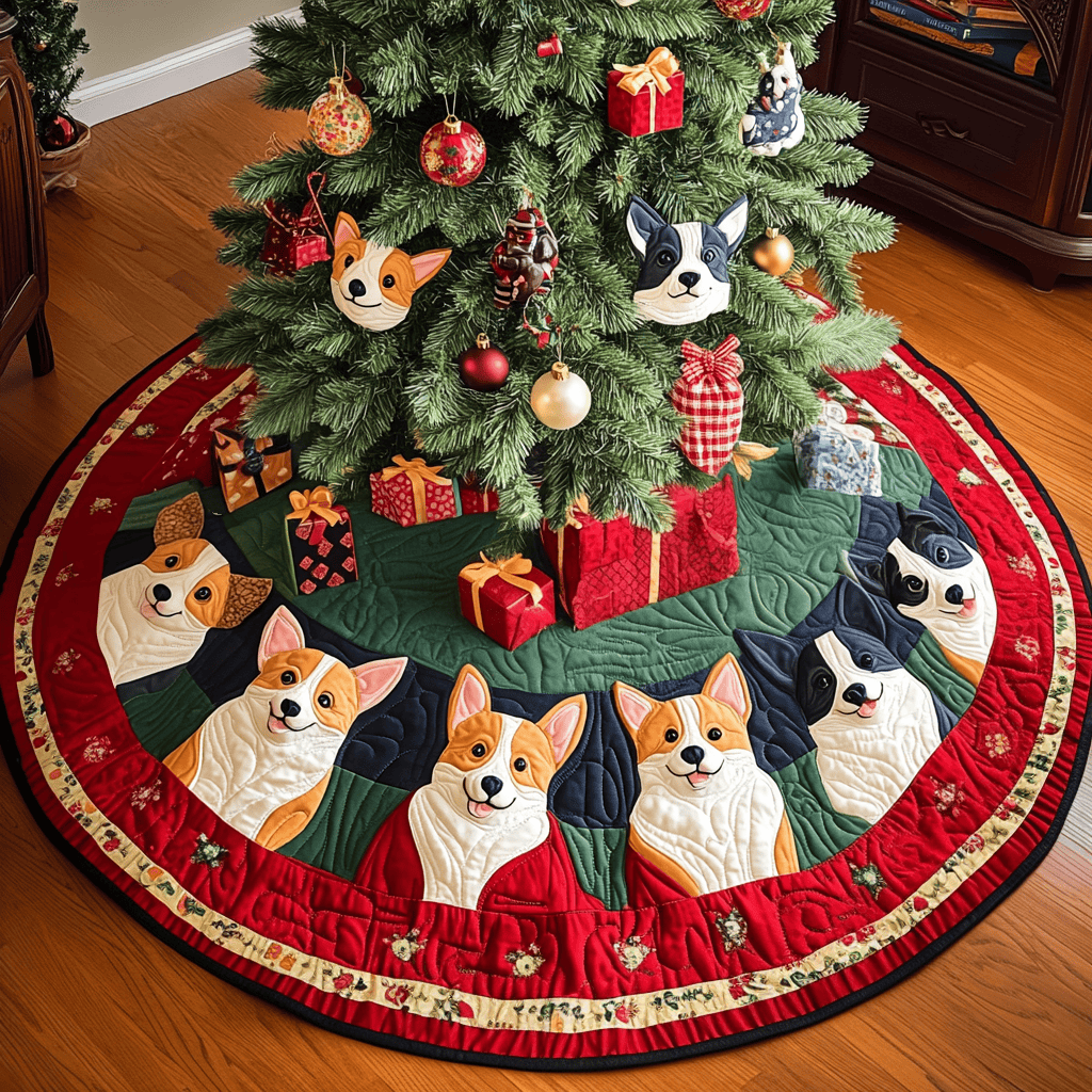 Holly Jolly Corgis Chritstmas Quilted Tree Skirt Thoughtful Christmas Tree Skirt Gift Idea