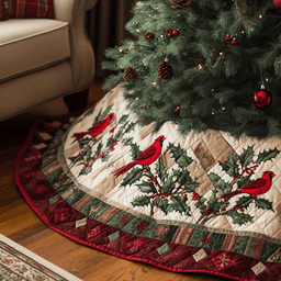 Holiday Songbirds Quilted Tree Skirt Lovely Holiday Tree Skirt for Festive Vibes