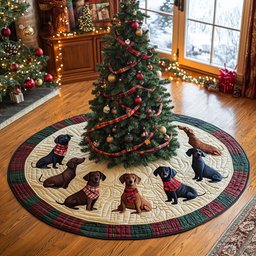 Holly Long Dog Joy Quilted Christmas Tree Skirt Perfect Tree Skirt Gift for Mom or Grandma Thoughtful Christmas Tree Skirt Gift Idea