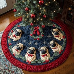 Frosty Pug Quilted Christmas Tree Skirt Lovely Holiday Tree Skirt for Festive Vibes