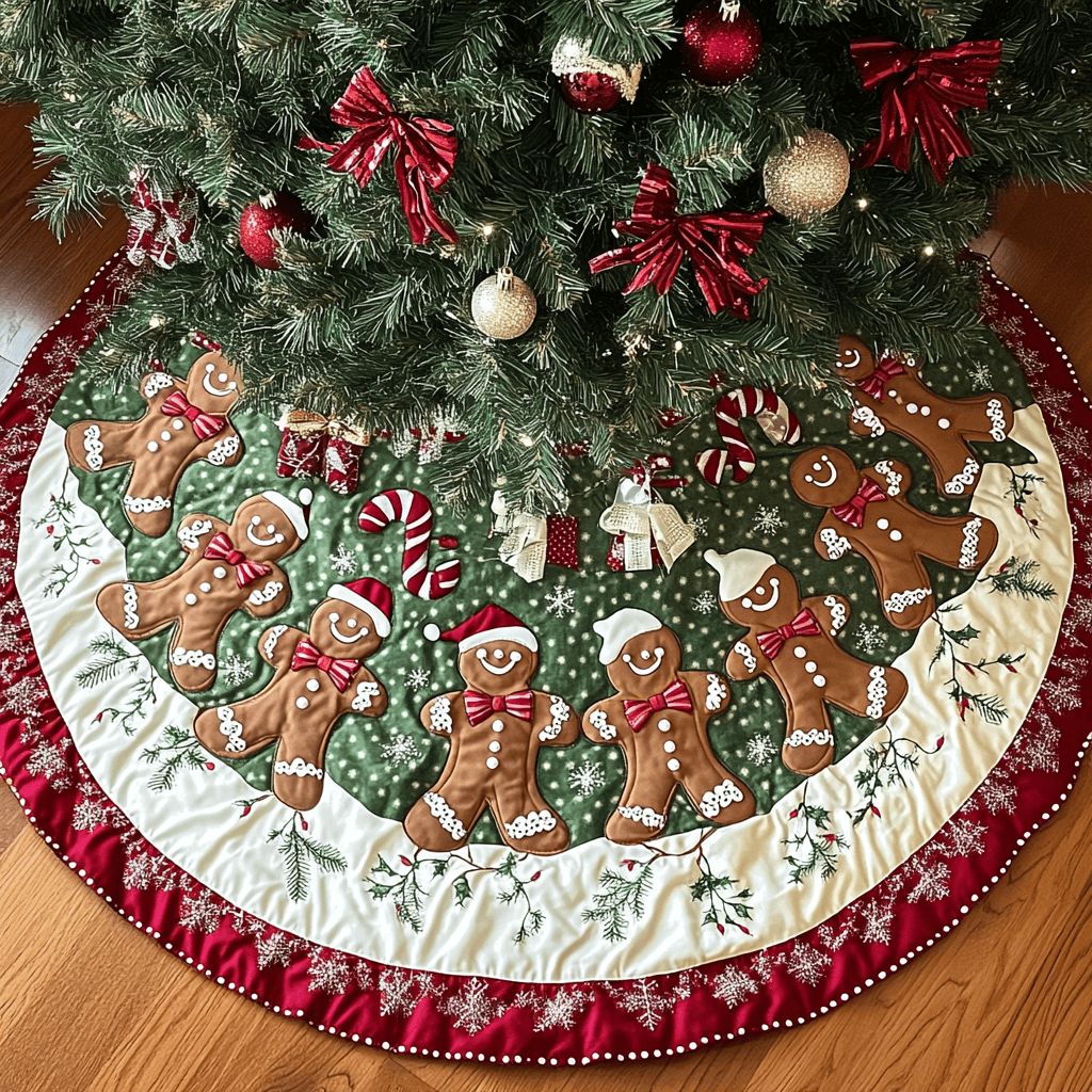 Gingerbread Dreams Christmas Quilted Tree Skirt Luxury Christmas Tree Skirt for Elegant Homes