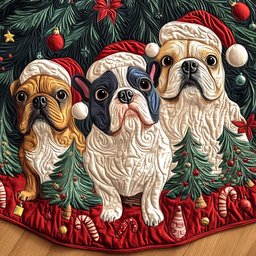 Frenchie Flair Quilted Christmas Tree Skirt Lovely Holiday Tree Skirt for Festive Vibes