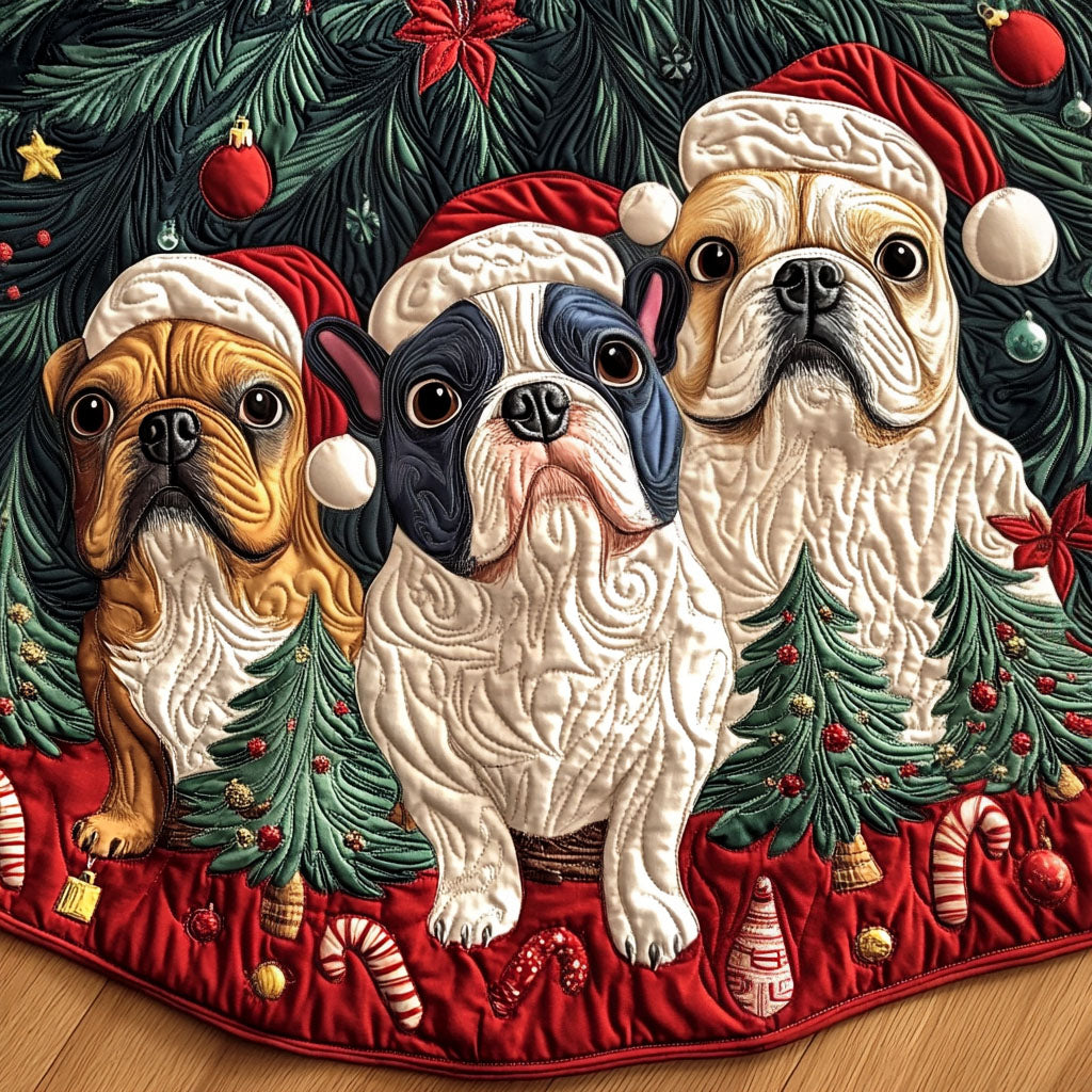 Frenchie Flair Quilted Christmas Tree Skirt Lovely Holiday Tree Skirt for Festive Vibes