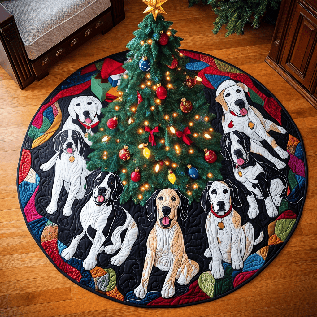 Frosty Dane Dreams Christmas Quilted Tree Skirt Cozy Holiday Tree Skirt to Brighten Your Home