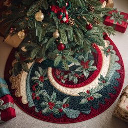 Holly Charm Christmas Quilted Tree Skirt Magical Christmas Tree Skirt to Impress Guests