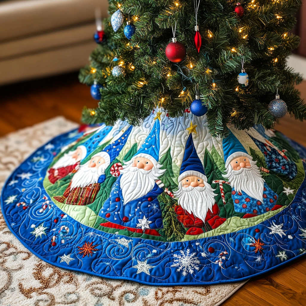Gnome Wonderland Quilted Christmas Tree Skirt Beautiful Tree Skirt to Complete Your Christmas Look
