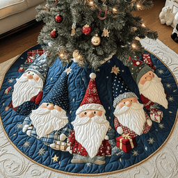 Gnome Noel Celebration Christmas Quilted Tree Skirt Perfect Holiday Gift for Home Decor Lovers