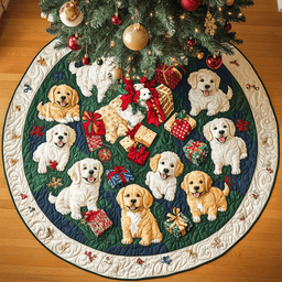 Holly Jolly Golden Chritstmas Quilted Tree Skirt Meaningful Christmas Gift to Warm the Heart