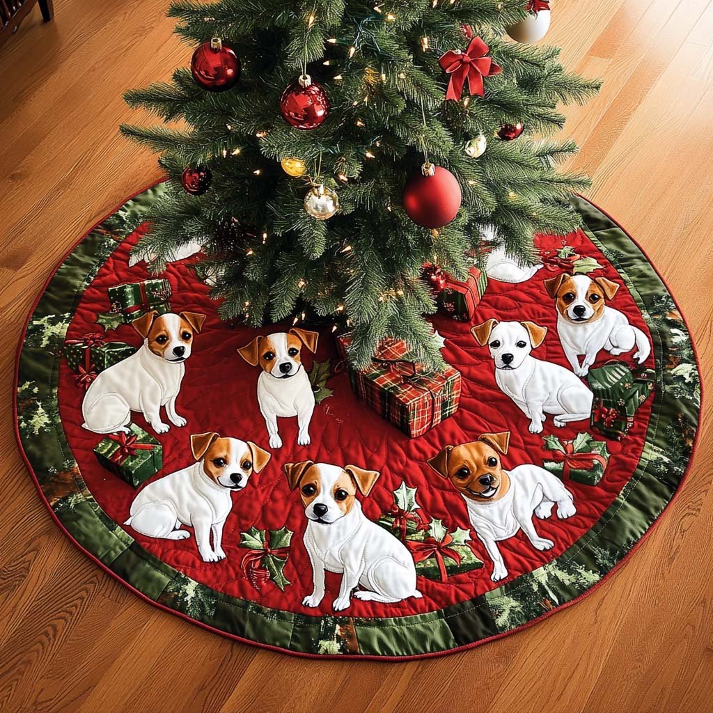 Jack Russell Joy Christmas Quilted Tree Skirt Holiday Merch That Completes Your Christmas Setup