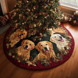Jolly Golden Retriever Quilted Christmas Tree Skirt Cozy Holiday Tree Skirt to Brighten Your Home Custom Christmas Tree Skirt Merch for Your Family