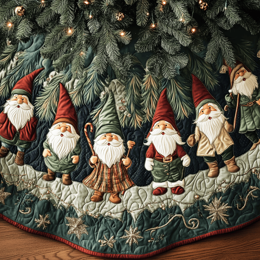 Holiday Harmony Quilted Christmas Tree Skirt Charming Tree Skirt for Family Gatherings