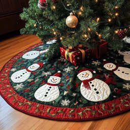Frosty Glow Christmas Quilted Tree Skirt Custom Christmas Tree Skirt Merch for Your Family