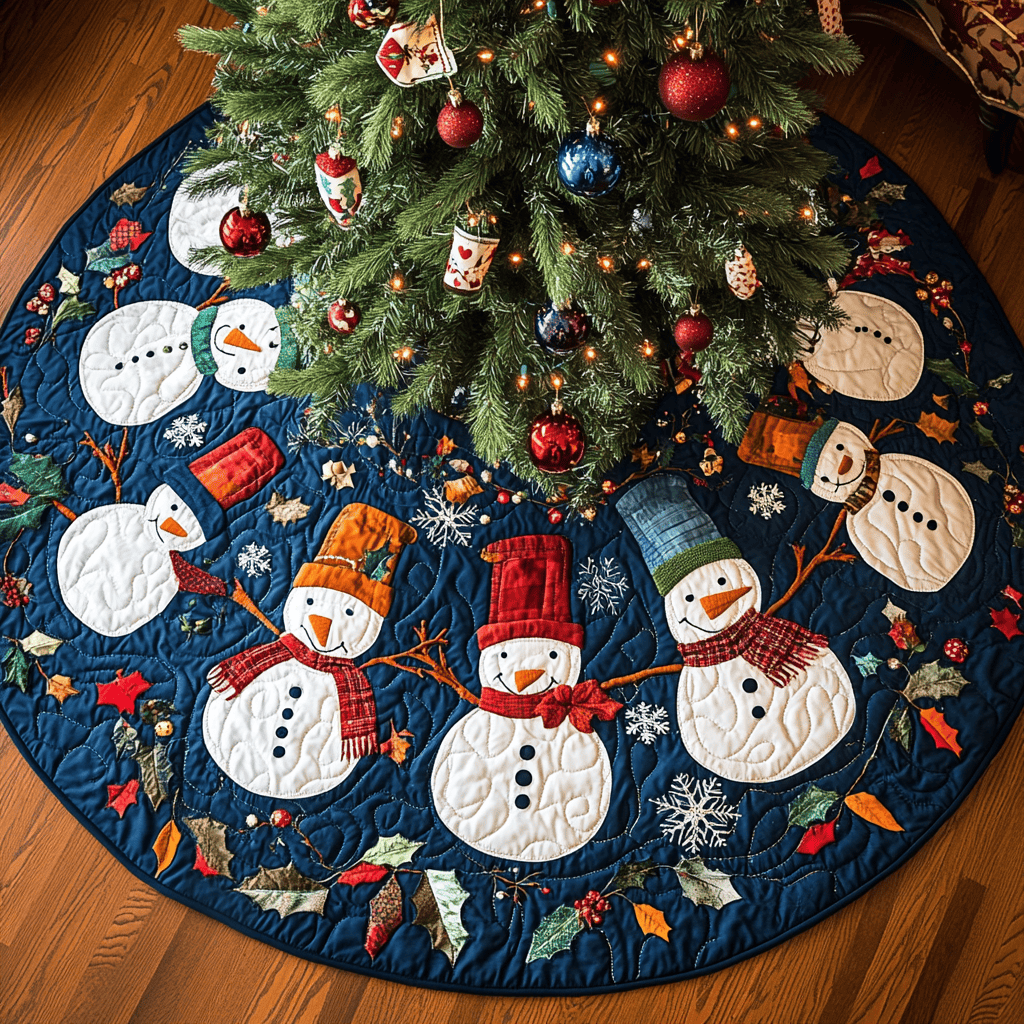 Frosty Flair Christmas Quilted Tree Skirt Lovely Gift Merch for a Festive Home