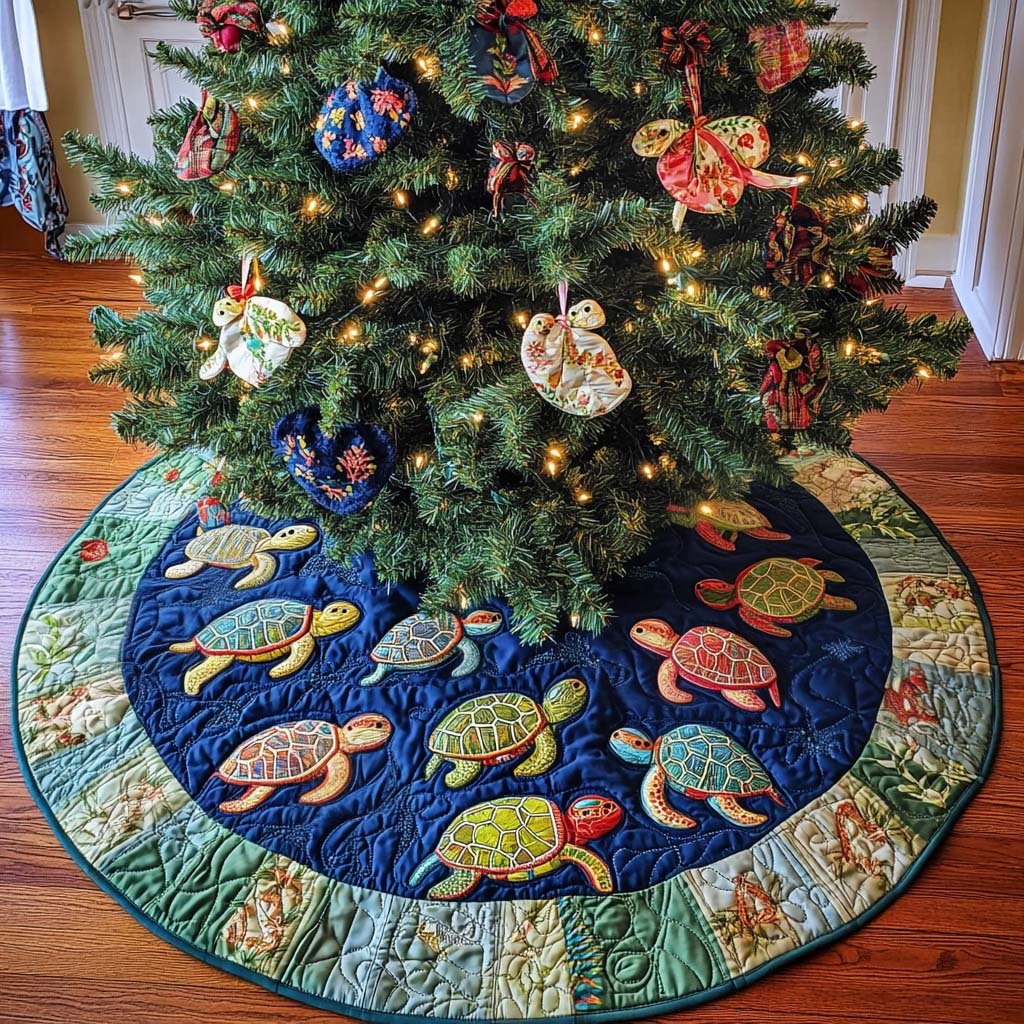 Island Serenade Christmas Quilted Tree Skirt Festive Christmas Tree Skirt for Holiday Decor