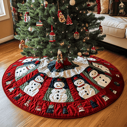 Jolly Snowmen Quilted Christmas Tree Skirt Must Have Holiday Merch for Christmas Decor