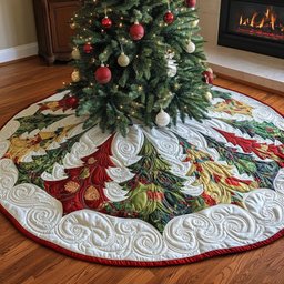 Holiday Pine Bliss Quilted Christmas Tree Skirt Exclusive Holiday Tree Skirt Gift for Families