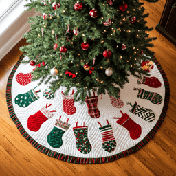 Frosted Delight Christmas Quilted Tree Skirt Seasonal Gift Merch for Festive Homes