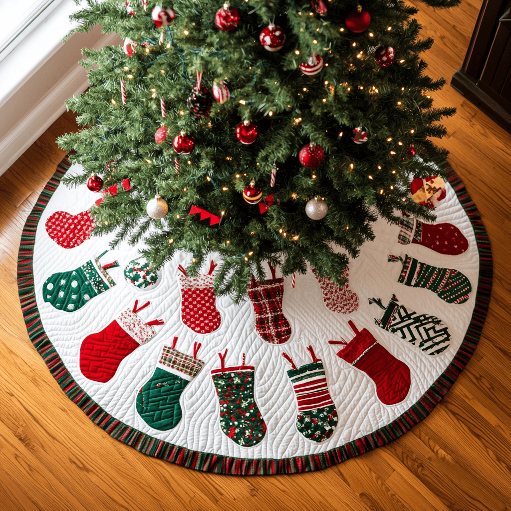 Frosted Delight Christmas Quilted Tree Skirt Seasonal Gift Merch for Festive Homes