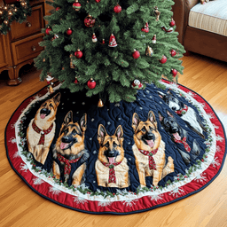 German Shepherd Holiday Joy Christmas Quilted Tree Skirt Lovely Gift Merch for a Festive Home