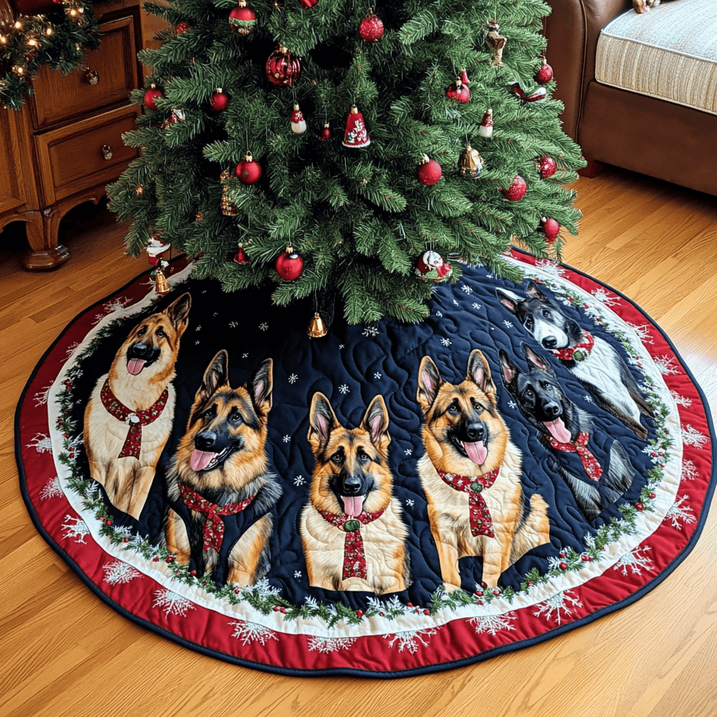 German Shepherd Holiday Joy Christmas Quilted Tree Skirt Lovely Gift Merch for a Festive Home