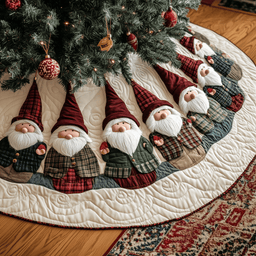 Gnome Parade Quilted Christmas Tree Skirt Magical Christmas Tree Skirt to Impress Guests