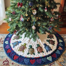 Hearted Sea Christmas Quilted Tree Skirt Lovely Gift Merch for a Festive Home