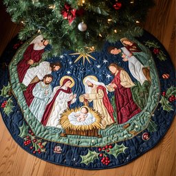 Holy Gathering Quilted Christmas Tree Skirt Heartwarming Christmas Tree Skirt Gift for Loved Ones