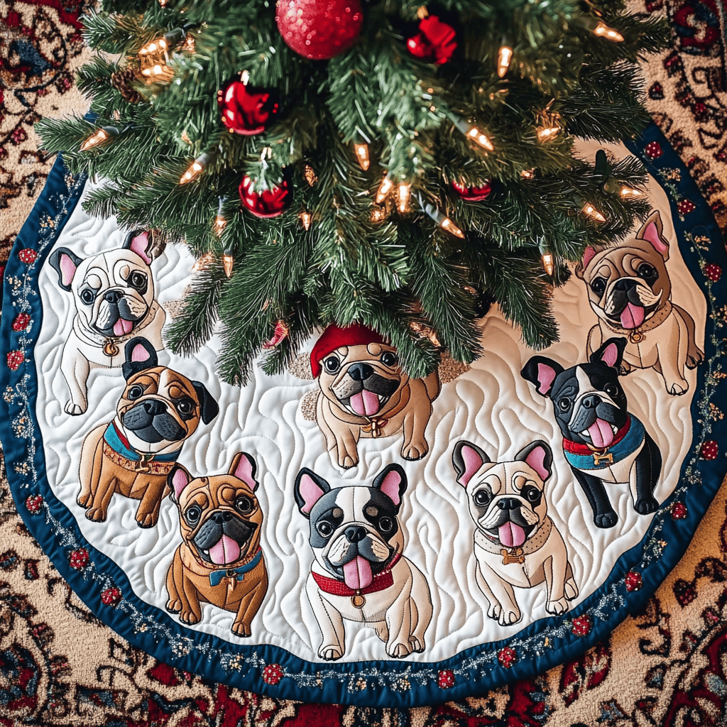 French Bulldog Christmas Joy Christmas Quilted Tree Skirt Christmas Tree Skirt Gift That Brings Joy