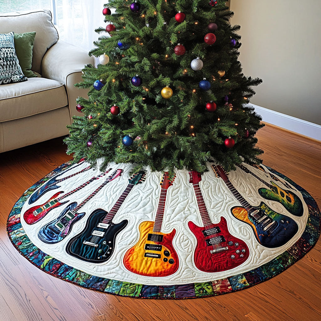 Guitar Pulse Quilted Christmas Tree Skirt Thoughtful Christmas Tree Skirt Gift Idea