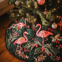 Jolly Tropics Quilted Christmas Tree Skirt Special Holiday Tree Skirt Gift for Newlyweds