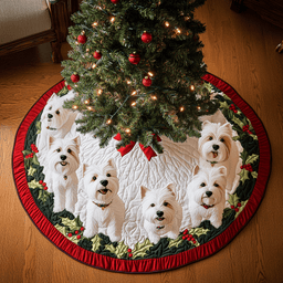 Jingle Bells Westie Christmas Quilted Tree Skirt Adorable Holiday Tree Skirt for Cozy Spaces