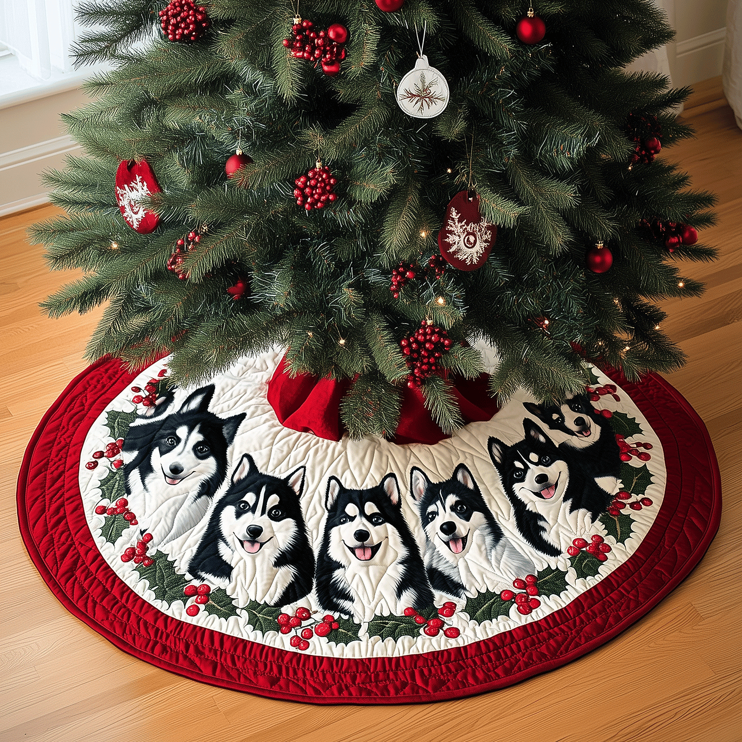 Husky Winter Wonderland Quilted Christmas Tree Skirt Meaningful Christmas Gift to Warm the Heart