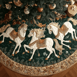 Horse Journey Christmas Quilted Tree Skirt Warm and Soft Christmas Tree Skirt for Winter