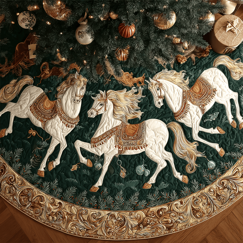 Horse Journey Christmas Quilted Tree Skirt Warm and Soft Christmas Tree Skirt for Winter