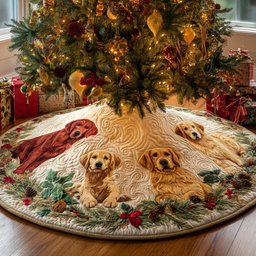 Golden Retriever Glow Quilted Christmas Tree Skirt Perfect Holiday Gift for Home Decor Lovers Seasonal Gift Merch for Festive Homes