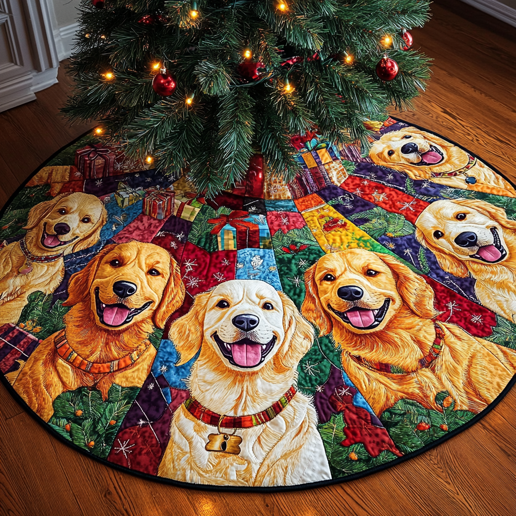 Golden Retriever Joy Christmas Quilted Tree Skirt Christmas Tree Skirt Gift That Brings Joy
