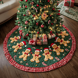 Gingerbread Delightland Christmas Quilted Tree Skirt Lovely Holiday Tree Skirt for Festive Vibes