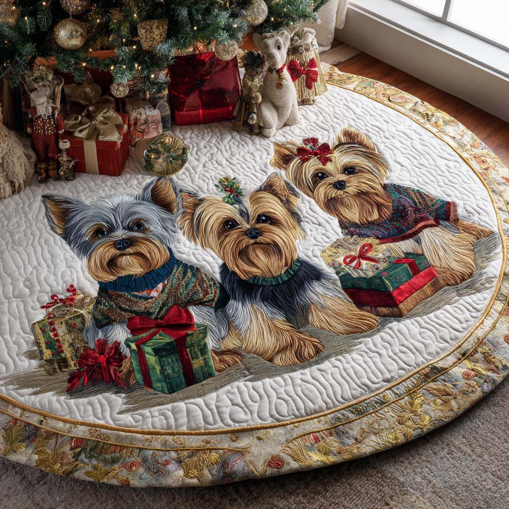 Yorkie Christmas Quilted Christmas Tree Skirt Christmas Tree Skirt Gift That Brings Joy
