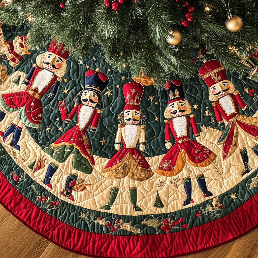Snowfall Serenade Christmas Quilted Tree Skirt Unique Holiday Gift Merch for Family Homes Warm and Soft Christmas Tree Skirt for Winter