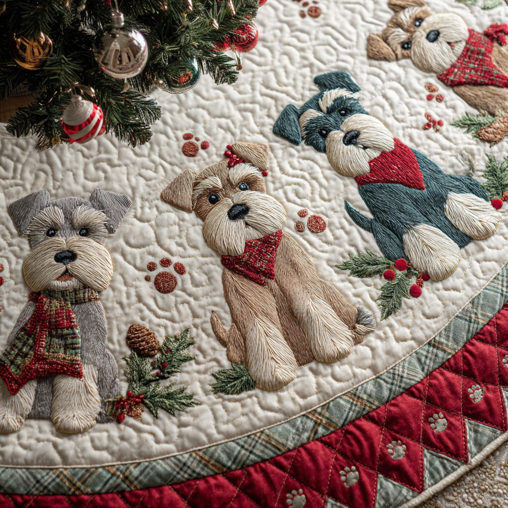 Snowy Schnauzer Quilted Christmas Tree Skirt Perfect Tree Skirt Gift for Mom or Grandma Perfect Holiday Gift for Home Decor Lovers