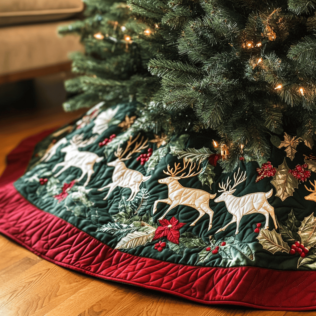Reindeer Trail Quilted Christmas Tree Skirt Christmas Tree Skirt Gift That Brings Joy
