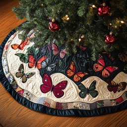 Wings Of Wonder Quilted Christmas Tree Skirt Classic Red and White Tree Skirt for Traditional Decor