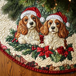 Spaniel Bliss Quilted Christmas Tree Skirt Special Holiday Tree Skirt Gift for Newlyweds