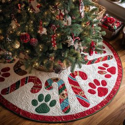 Sweet Paws Christmas Quilted Tree Skirt Popular Gift Merch for Christmas Enthusiasts